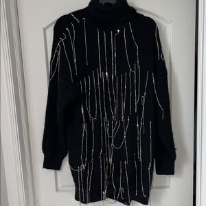 Forever 21 Black Turtleneck Sweater with Silver Chains